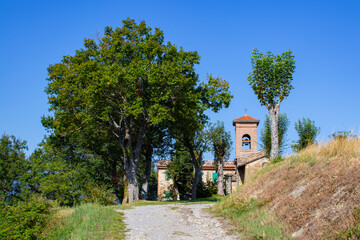 Tuscan-Emilian Apennine church, historic stone architecture in countryside
