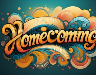 Word ‘Homecoming’ written in stylized retro bubble script lettering