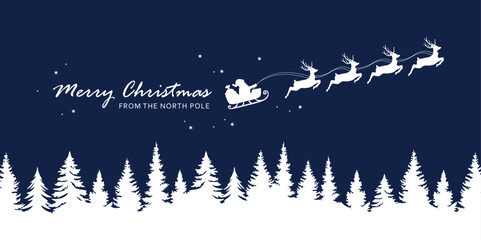 christmas banner santa claus in a sleigh with reindeer vector illustration