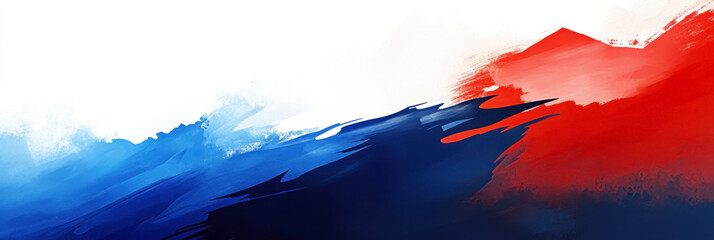 Independence day of Slovakia celebration. Watercolor illustration. National flag of Slovakia. Horizontal banner. Free space for text. Abstract white, blue and red background