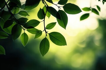 Fototapeta premium Close-up of vibrant green leaves against a soft, blurred background, showcasing nature's tranquility and beauty.
