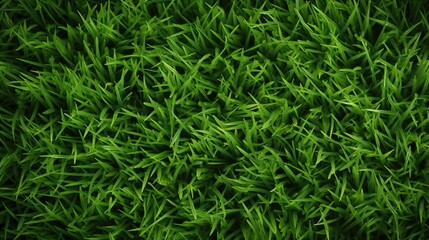 Lush green grass meadow close-up texture flat lay background