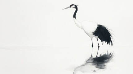 Black-necked Crane Standing on a White Background