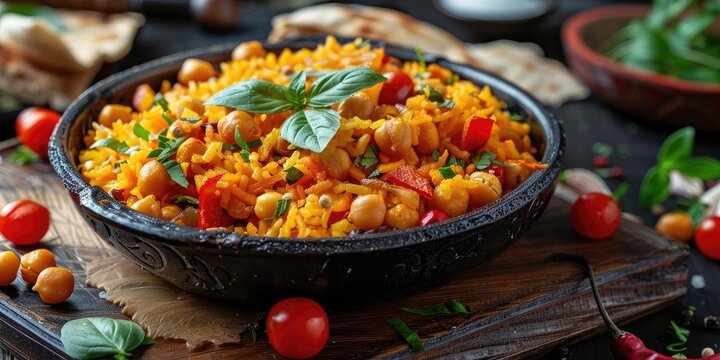 Turkish Pilaf with Chickpeas Seasoned with Salt and Pepper