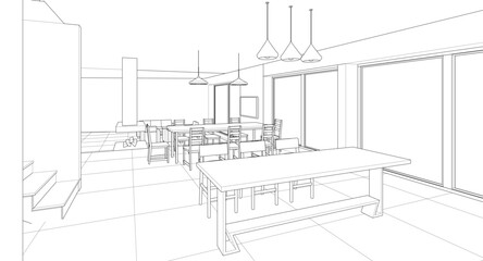 Fototapeta premium interior kitchen living room 3d illustration 
