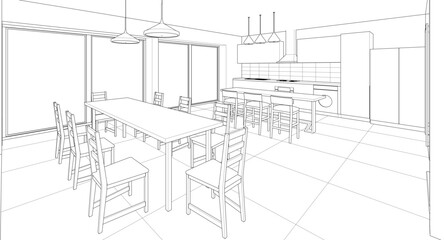 Obraz premium interior kitchen living room 3d illustration 