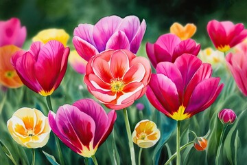 Fototapeta premium Enchanting Watercolor Representation of Bright Summer Petals