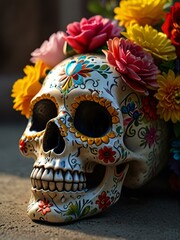 skull and flowers