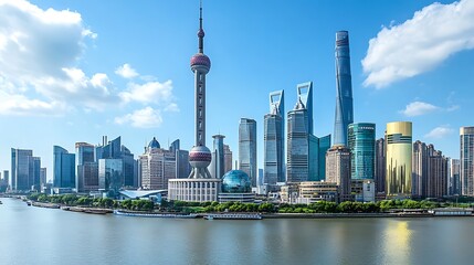 Obraz premium Modern City Skyline with Reflection in Water