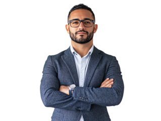 a man with glasses and a beard wearing a suit