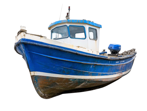 a blue and white boat