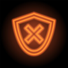 Security simple icon vector. Flat design. Orange neon on black background