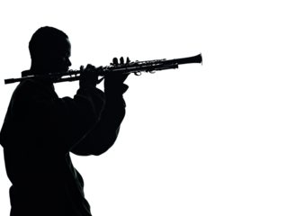 a silhouette of a man playing a flute