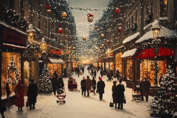 Obraz premium A Snowy Christmas Eve in a European City