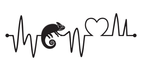 Fototapeta premium Heartbeat line with Chameleon silhouette, Chameleon and Heartbeat frequency with Heart Love Vector illustration 