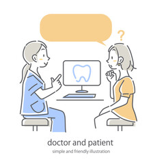 医師に質問をする女性患者　シンプルでお洒落な線画イラスト