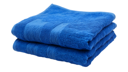 A folded blue towel isolated on white background 