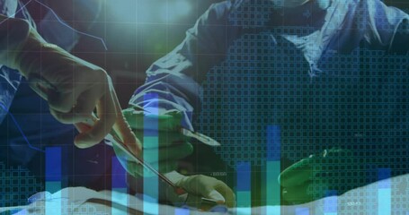 Animation of financial data processing over diverse surgeons - Powered by Adobe