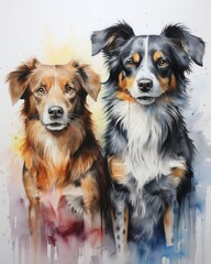 Fototapeta premium Image of a dogs border collie in watercolor style