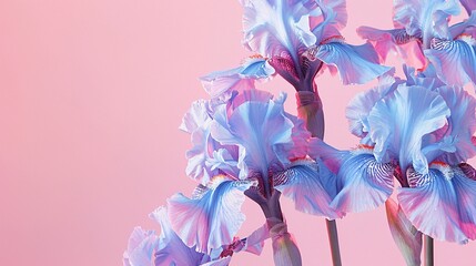 86. Luxurious botanical-style invitation card template featuring elegant irises on a pink background, suitable for weddings, special events, concerts, and exhibitions