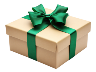 a gift box with a green ribbon