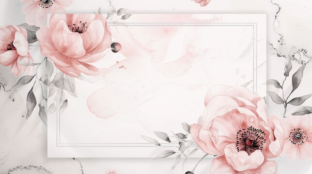 93. Elegant wedding invitation design with a delicate pink floral watercolor frame, perfect for a romantic and stylish celebration