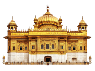 a large gold building with domes with Harmandir Sahib in the background
