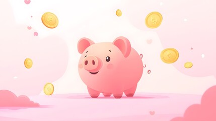 Cute Piggy Bank with Coins Falling Illustration