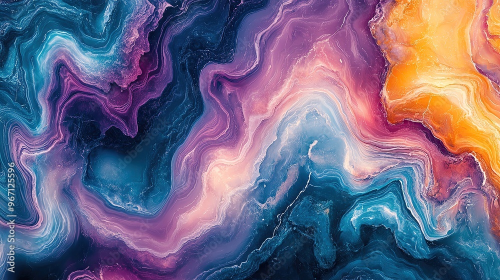 Poster an abstract swirl of vibrant colors blending seamlessly, creating a stunning flow of texture and dep