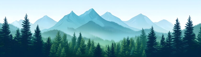 Majestic Mountain Range with Forest Silhouette