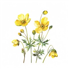 Naklejka premium 115. Buttercup Flower Illustration on White Background