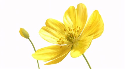 Fototapeta premium 116. Detailed buttercup flower illustration on a white background, capturing the delicate petals and vibrant yellow color of the buttercup in a realistic style