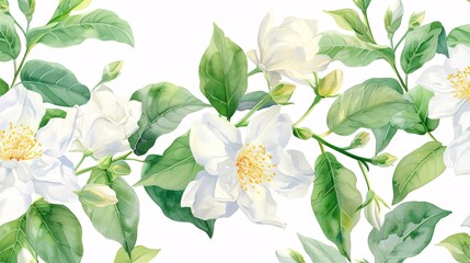 Obraz premium 127. Jasmine flower watercolor illustration for pattern, invitation and greeting card design.