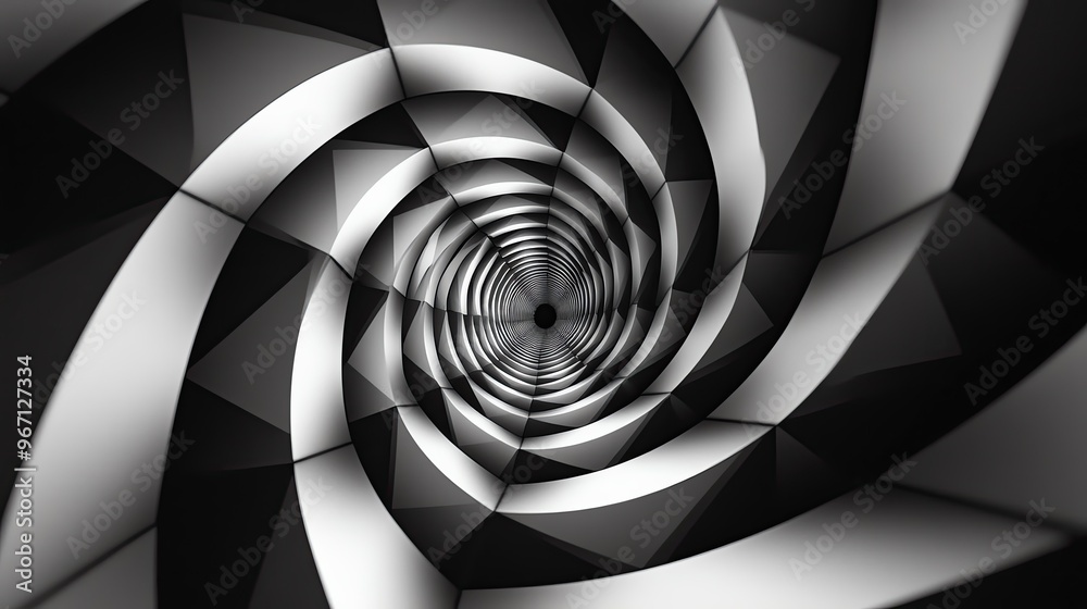 Poster a stunning black and white spiral design, creating a mesmerizing visual effect that draws the viewer