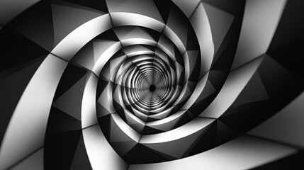 Fototapeta premium A stunning black and white spiral design, creating a mesmerizing visual effect that draws the viewer into its depth and dimension.