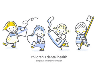 子供の歯の健康のイメージイラスト　シンプルでお洒落な線画イラスト