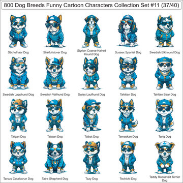 Dog Breeds Funny Cartoon Characters Collection Set of 800 Dog Faces Isolated Part 37