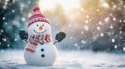 Fototapeta premium Winter holiday background banner cute snowman Merry christmas and happy new year