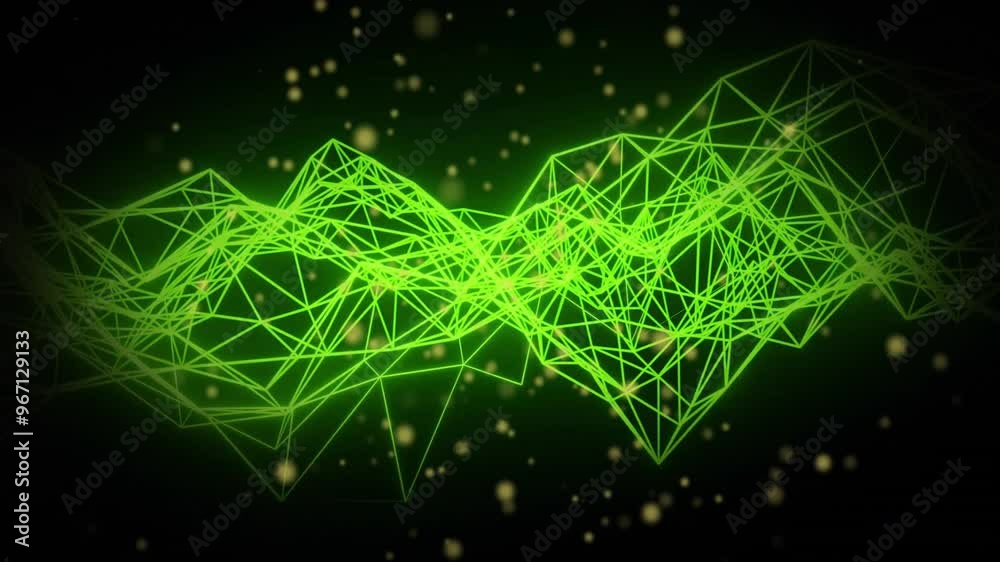 Sticker animation of light spots and network of connections on black background