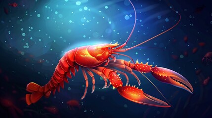 169. Crayfish Character sea animal on deep background. Wild life illustration. Underwater world. Vector illustration.