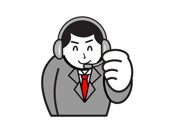 ガッツポーズのヘッドフォンをつけた男性