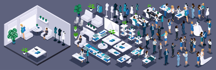 Isometric Kit for creating an office. Use a large Kit of interior furniture and office workers, personages to create your own design