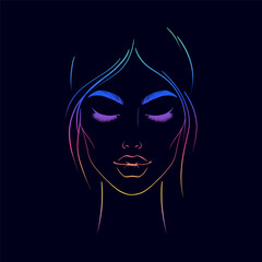 Woman's face with closed eyes.Hand drawn illustration.Gradient colors.