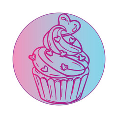 cupcake doodle sticker painted with a bright colored line. children's sticker for the design of postcards, T-shirts, notebooks, paintings, wallpapers, cafe design, menu, invitation, banner, restaurant
