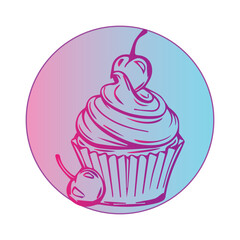 cupcake doodle sticker painted with a bright colored line. children's sticker for the design of postcards, T-shirts, notebooks, paintings, wallpapers, cafe design, menu, invitation, banner, restaurant