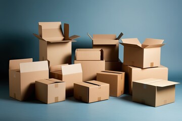 Fototapeta premium Diverse Shipping Boxes and Cartons Displayed in Open and Closed Positions for Effective Packaging Solutions