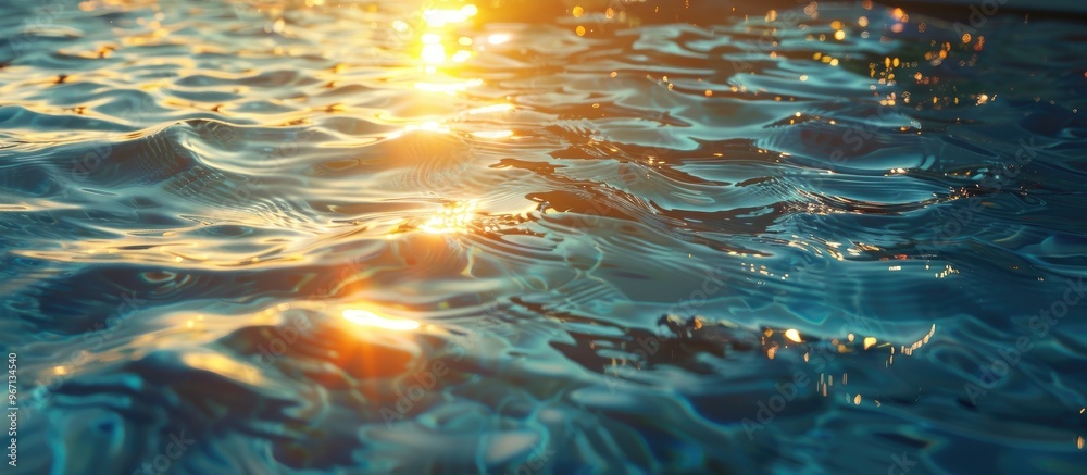 Poster background of wavy water with sun reflection in a swimming pool providing a serene copy space image