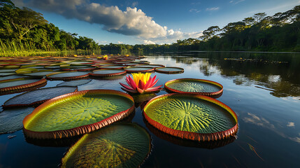 Amazonian vine creeping up a tree, its unusual leaves and flowers blending with the dense rainforest environment 