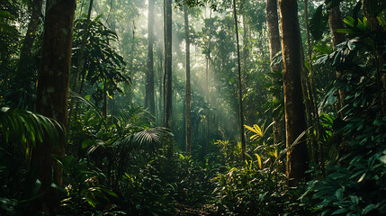Fototapeta premium section of the Amazon rainforest, showcasing the diverse and rare plant life growing among towering trees 