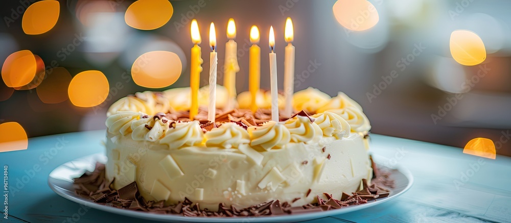 Aufkleber A lovely white chocolate cake adorned with candles for a 50th birthday celebration set against a blank backdrop perfect for adding text or images copy space image